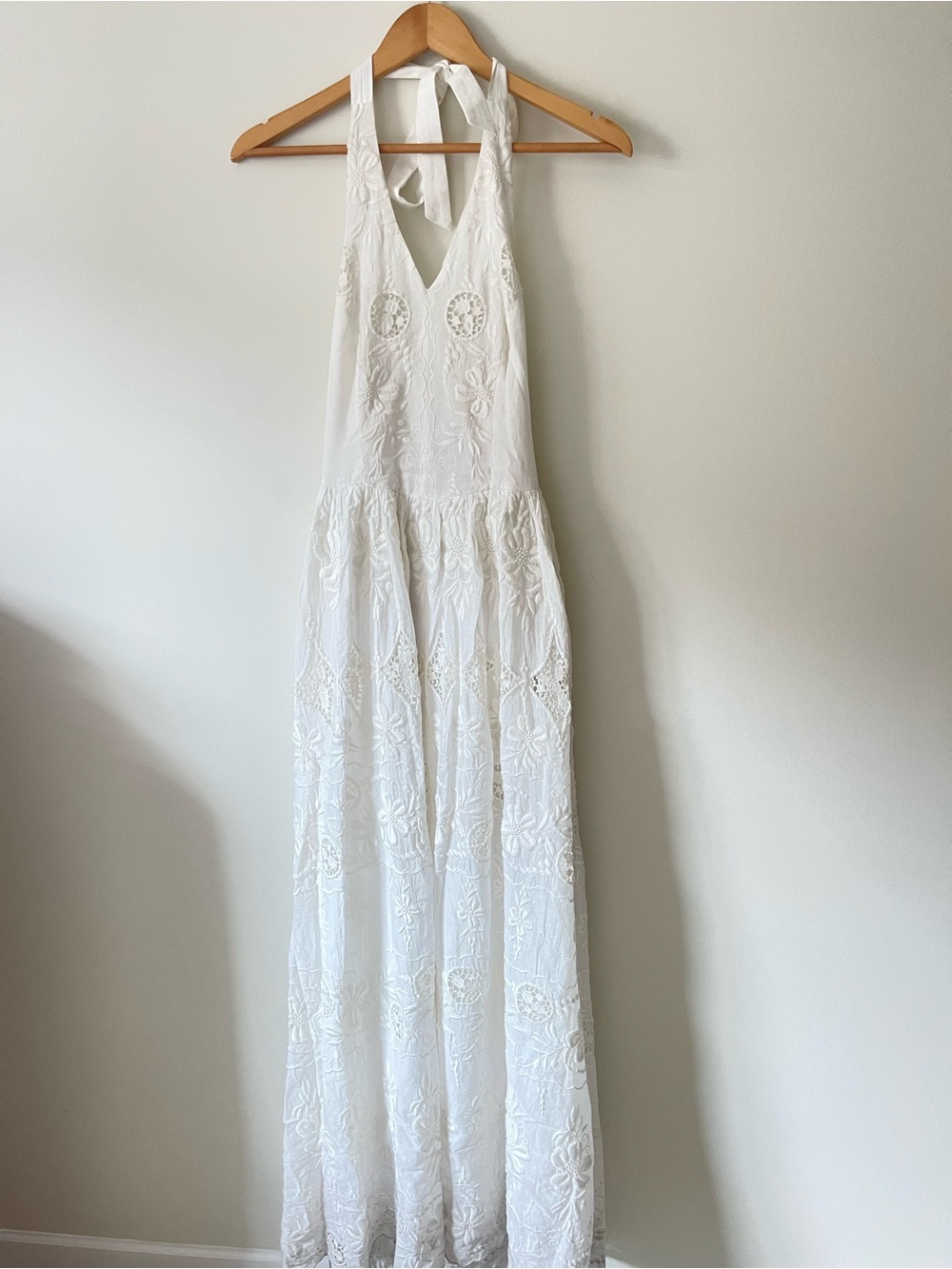Caroline Constas White Embroidered Halter Maxi Dress